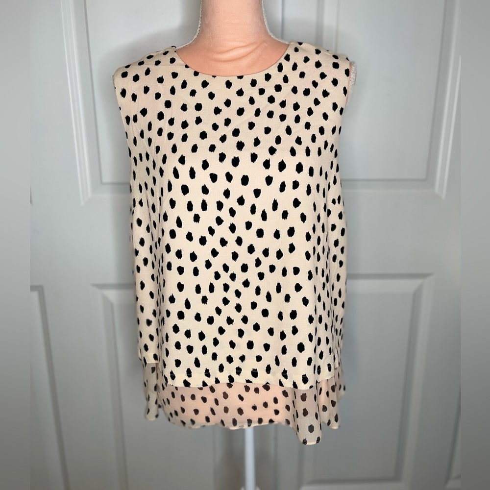 Kate Spade New York Polka Dot Sleeveless Top Cream & Black XL B12